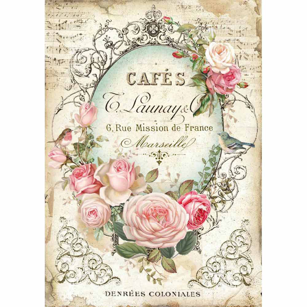 Beautiful Rose Cafe Stamperia A4 Rice Papers are of Exquisite Quality for Decoupage crafts. Thin yet durable. Imported from Europe. Beautiful colors, great patterns, exceptional strength.