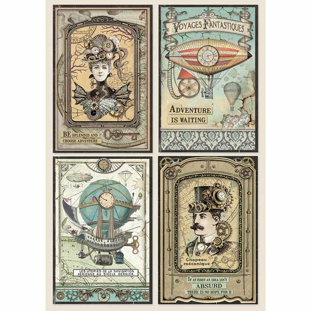 Shop Beautiful Voyages Fantastique Vintage Balloon and Airplanes Stamperia Rice Paper for Crafting, Scrapbooking, Journaling, Cardmaking