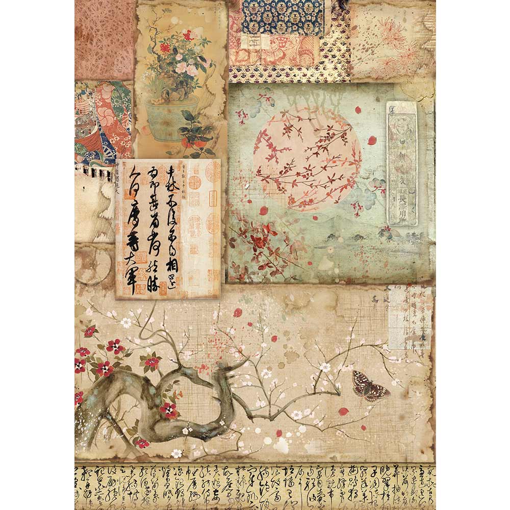 Shop Beautiful Japanese Branch and writings Stamperia Rice Paper for Crafting, Scrapbooking, Journaling, Cardmaking