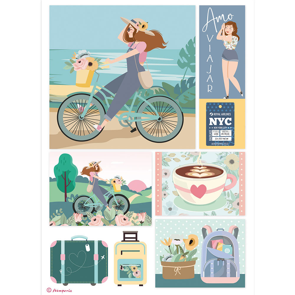 Shop Beautiful Girl on Bicycle by the Beach Stamperia Rice Paper for Crafting, Scrapbooking, Journaling, Cardmaking