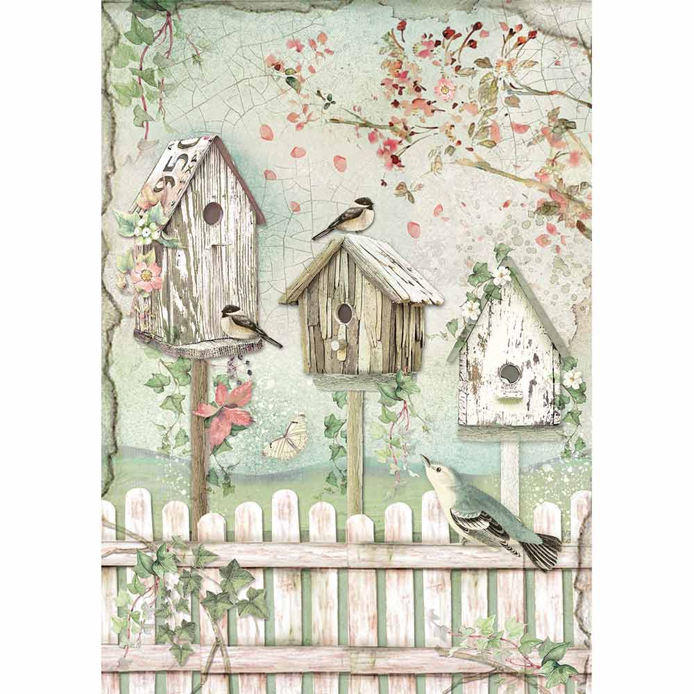 Shop Flowery Bird houses Rice Paper for Crafting, Scrapbooking, Journaling, Cardmaking