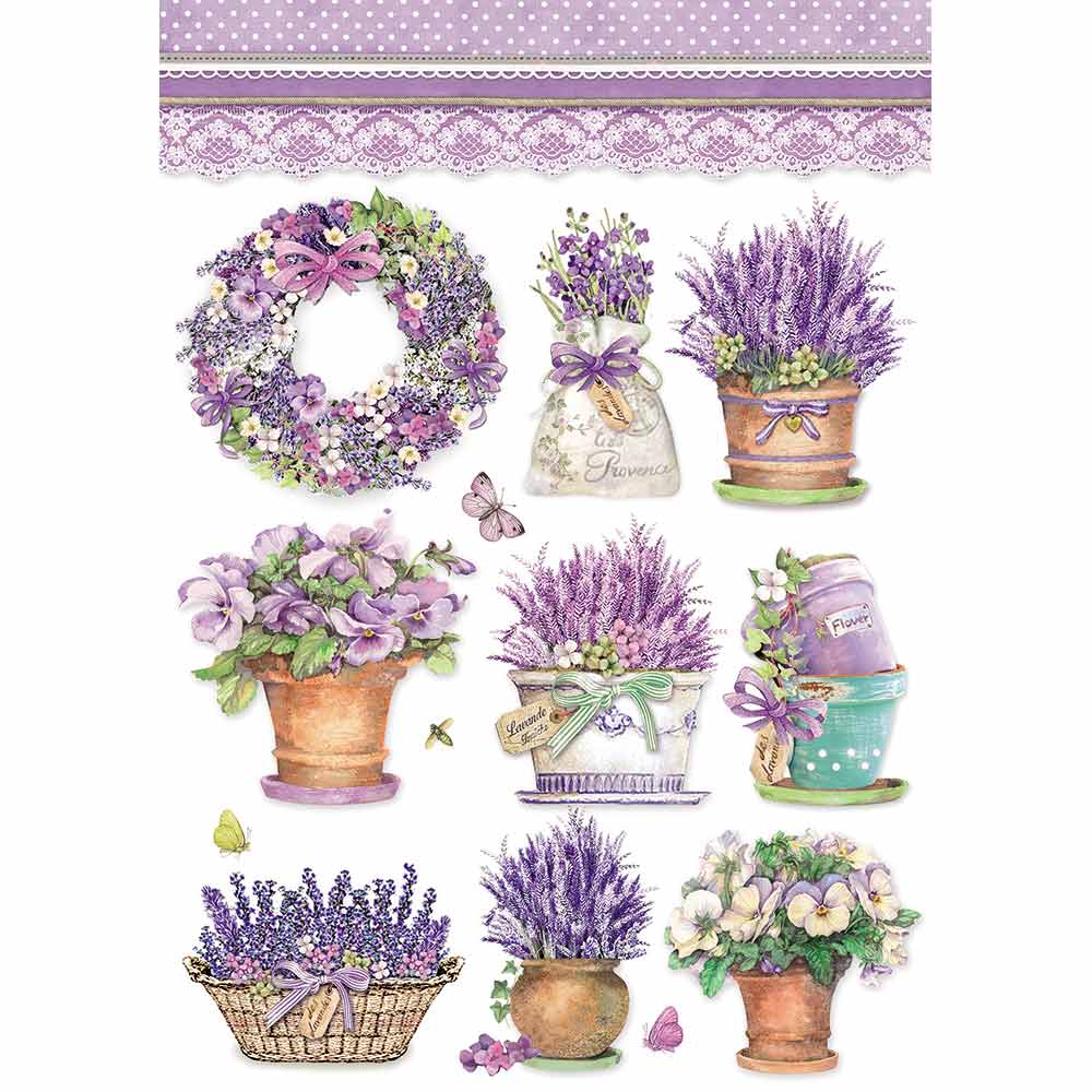 Shop Lavender Flowers in Pots Rice Paper for Crafting, Scrapbooking, Journaling, Cardmaking