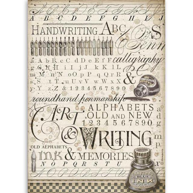 Shop Beautiful Vintage Writing Ink Pad and Alphabet Stamperia Rice Paper for Crafting, Scrapbooking, Journaling, Cardmaking