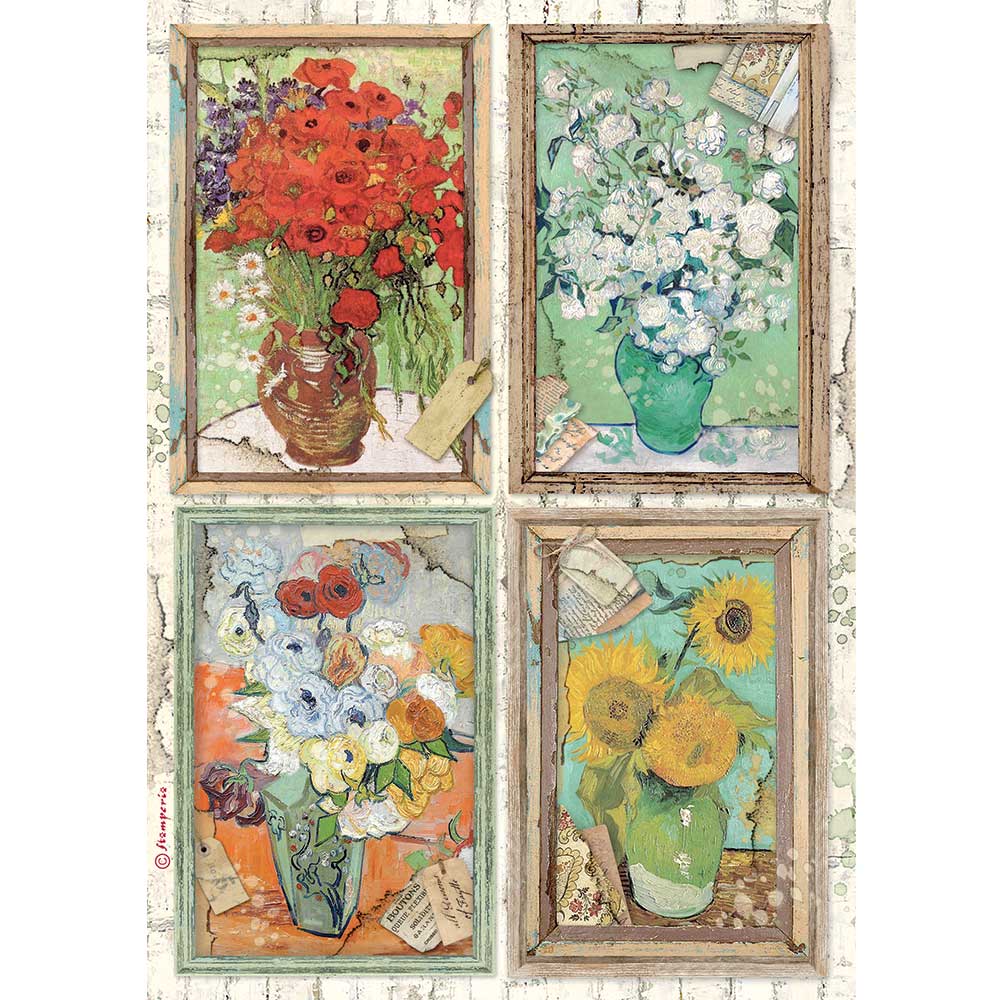 Stamperia Atelier Van Gogh A4 Rice Papers are of Exquisite Quality for Decoupage crafts. Thin yet durable. Imported from Europe. Beautiful colors, great patterns. Ideal for Scrapbooking