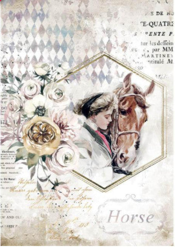 Beautiful Romantic Horse and Lady Frame Stamperia A4 Rice Papers are of Exquisite Quality for Decoupage crafts. Thin yet durable. Imported from Europe. Beautiful colors, great patterns