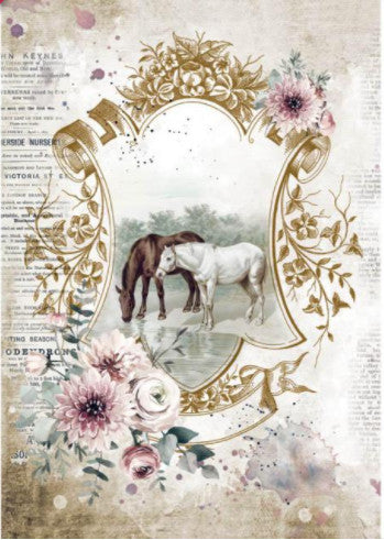 Beautiful Romantic Horses by the Lake Stamperia A4 Rice Papers are of Exquisite Quality for Decoupage crafts. Thin yet durable. Imported from Europe. Beautiful colors, great patterns