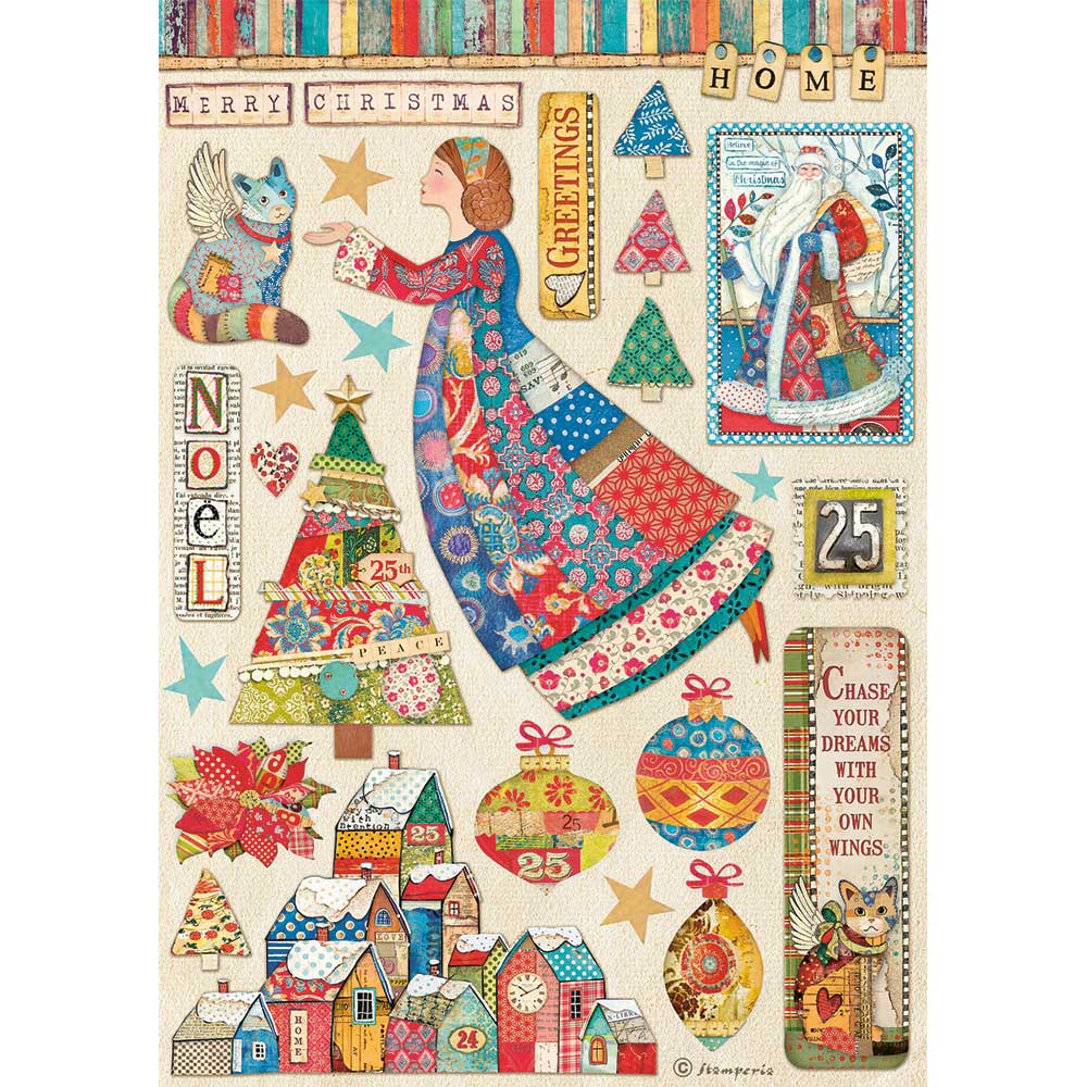 Beautiful Christmas Patchwork Elements Stamperia A4 Rice Papers are of Exquisite Quality for Decoupage crafts