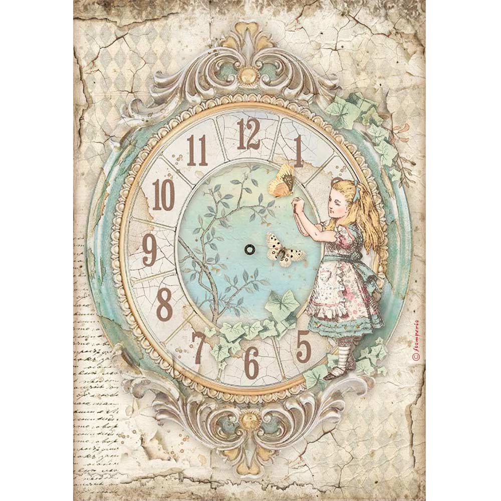 Stamperia Alice in Wonderland Clock A4 Rice Papers are of Exquisite Quality for Decoupage crafts
