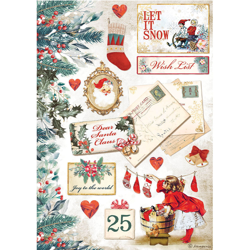 Beautiful Romantic Christmas Let it Snow Stamperia A4 Rice Papers are of Exquisite Quality for Decoupage crafts.