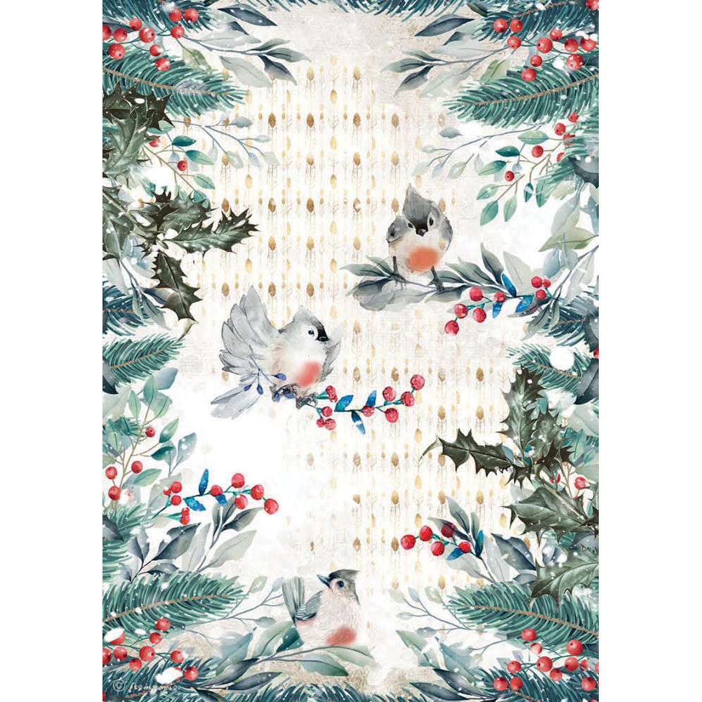 Beautiful Romantic Christmas Birds Stamperia A4 Rice Papers are of Exquisite Quality for Decoupage crafts