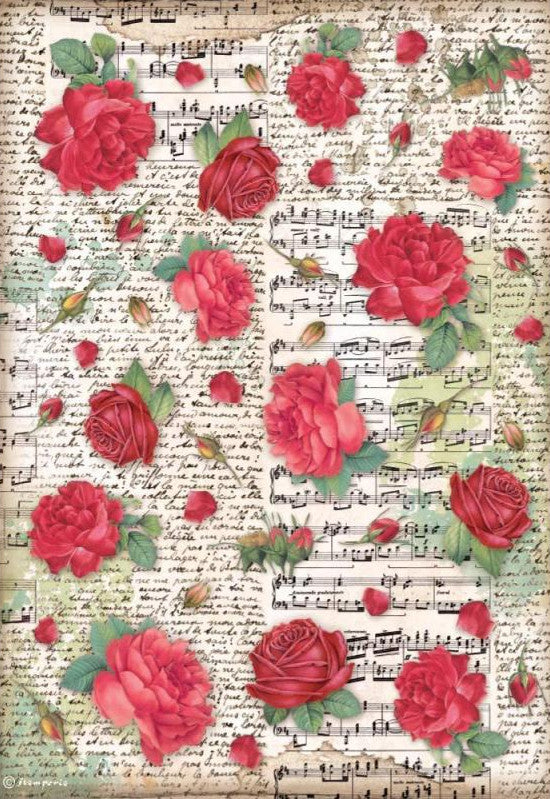 European Desire Red Roses Stamperia A4 Rice Papers are of Exquisite Quality for Decoupage Art. Vibrant colorful patterns. This Decoupage Paper is ideal for Scrapbooking,