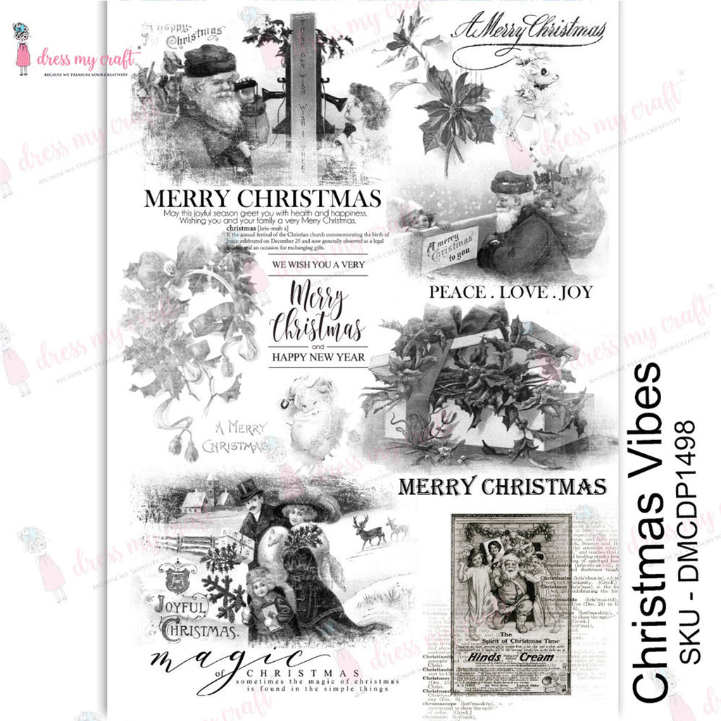 Shop Christmas Vibes Dress My Craft Transfer Me Papers for Decoupage Art. Beautiful, Vibrant. Enhances look of Wood, Metal, Plastic, Leather, Marble, Glass