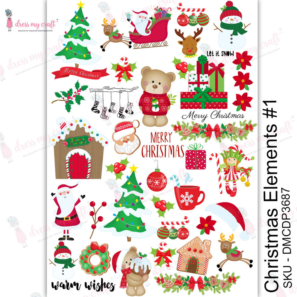Shop Christmas Elements Dress My Craft Transfer Me Papers for Decoupage Art. Beautiful, Vibrant. Enhances look of Wood, Metal, Plastic, Leather, Marble, Glass,