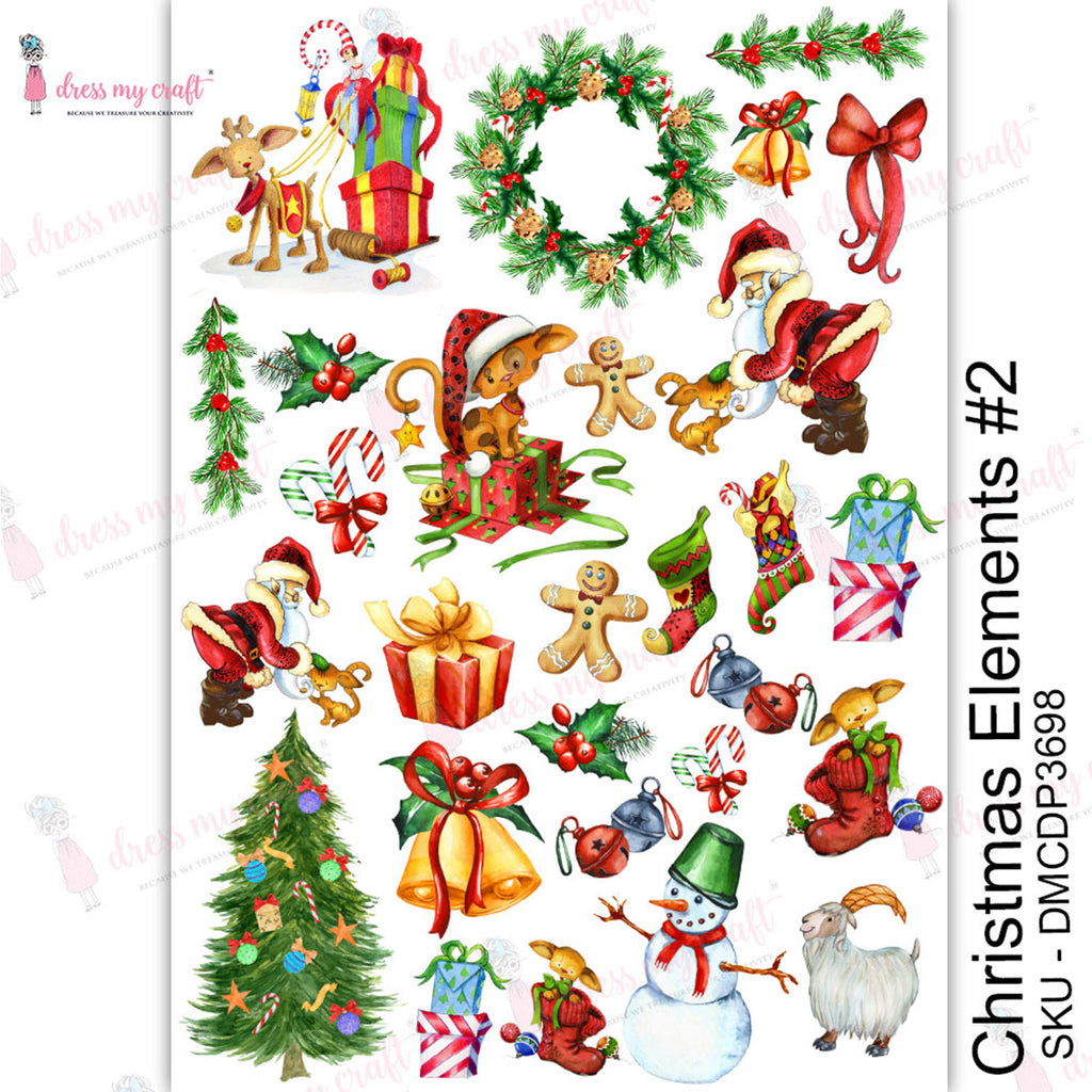 Shop Christmas Elements-2 Dress My Craft Transfer Me Papers for Decoupage Art. Beautiful, Vibrant. Enhances look of Wood, Metal, Plastic, Leather, Marble, Glass