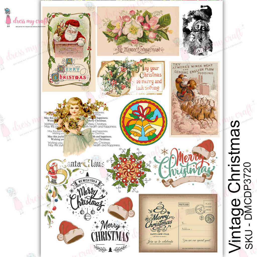 Shop Vintage Christmas Dress My Craft Transfer Me Papers for Decoupage Art. Beautiful, Vibrant. Enhances look of Wood, Metal, Plastic, Leather, Marble, Glass