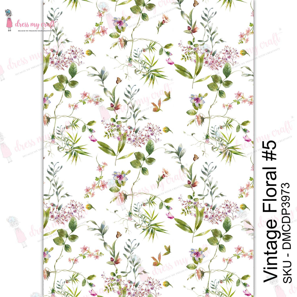 Shop Vintage Floral-5 Dress My Craft Transfer Me Papers for Decoupage Art. Beautiful, Vibrant. Enhances look of Wood, Metal, Plastic, Leather, Marble, Glass