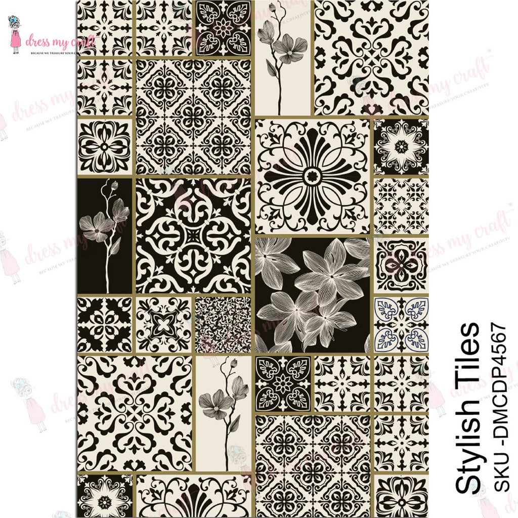 Shop Stylish Tiles Dress My Craft Transfer Me Papers for Decoupage Art. Beautiful, Vibrant. Enhances look of Wood, Metal, Plastic, Leather, Marble, Glass
