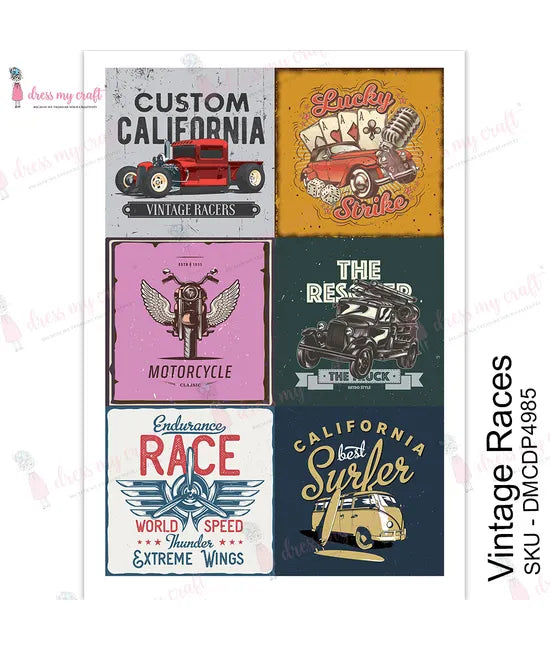 Shop Vintage Races Dress My Craft Transfer Me Papers for Decoupage Art. Beautiful, Vibrant. Enhances look of Wood, Metal, Plastic, Leather, Marble, Glass, Terracotta