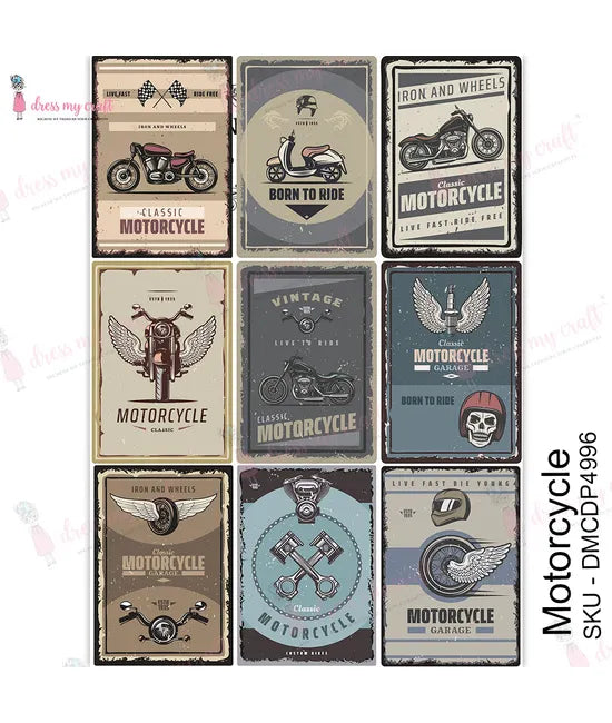 Shop Motorcycle Dress My Craft Transfer Me Papers for Decoupage Art. Beautiful, Vibrant. Enhances look of Wood, Metal, Plastic, Leather, Marble, Glass,
