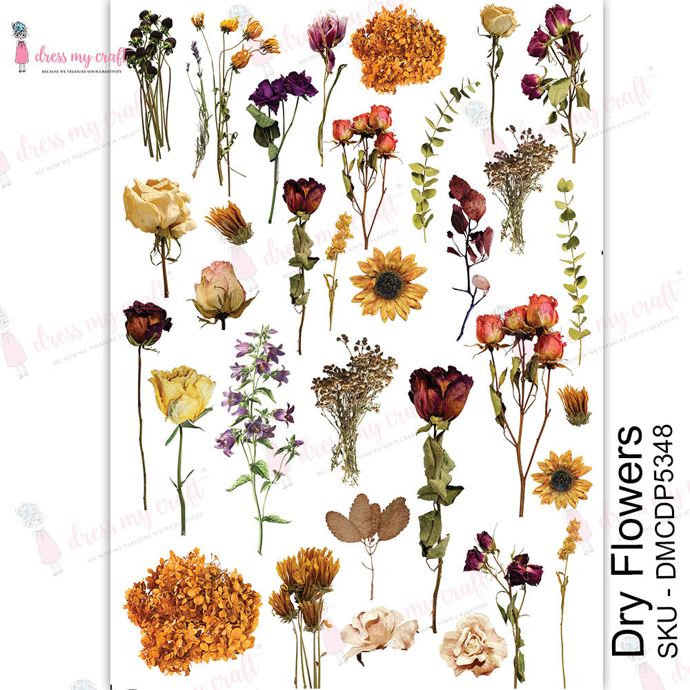 Shop Dry Flowers Dress My Craft Transfer Me Papers for Decoupage Art. Beautiful, Vibrant. Enhances look of Wood, Metal, Plastic, Leather, Marble, Glass