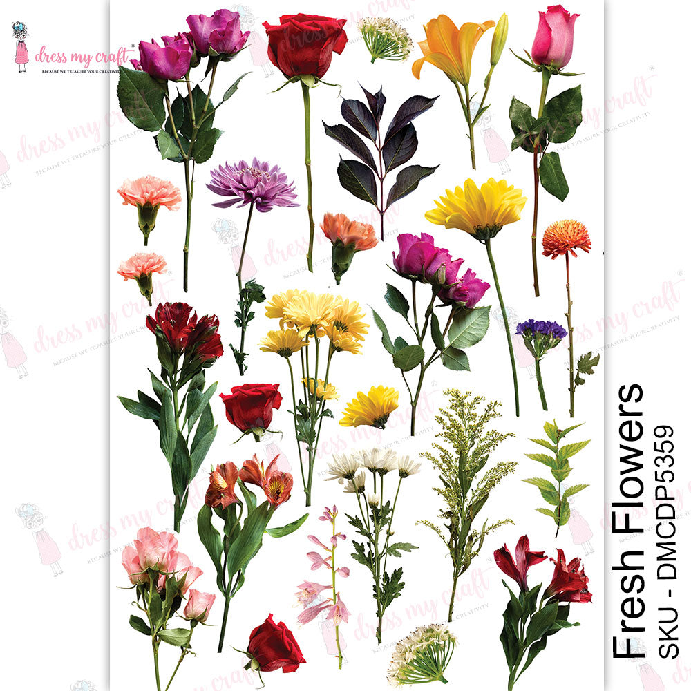 Shop Fresh Flowers Dress My Craft Transfer Me Papers for Decoupage Art. Beautiful, Vibrant. Enhances look of Wood, Metal, Plastic, Leather, Marble, Glass