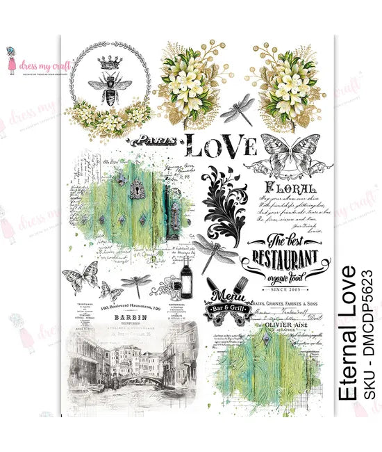 Shop Eternal Love Dress My Craft Transfer Me Papers for Decoupage Art. Beautiful, Vibrtant. Enhances look of Wood, Metal, Plastic, Leather, Marble, Glass
