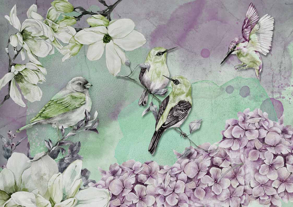 Shop Green and Lavender Pastel Birds Decoupage Queen A3 Rice Paper for Decoupage
