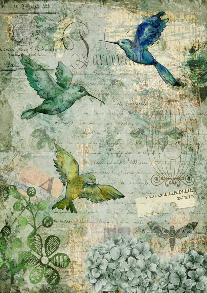 Shop Green and Blue Afternoon Hummingbirds Decoupage Queen A3 Rice Paper Decoupage