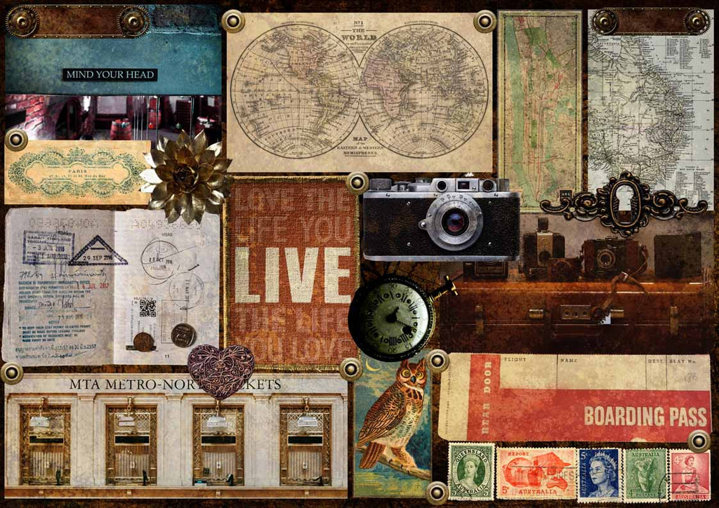 Shop Elaine's Journey Decoupage Queen A3 Rice Paper for Decoupage with Colorful Camera Tickets and Maps