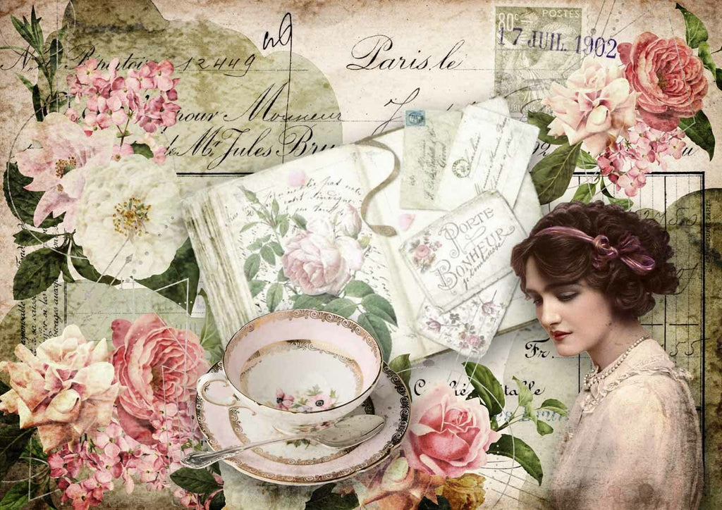 These gorgeous pink floral Tea Time in Paris A3 Rice Papers from Decoupage Queen are manufactured in Italy using Eco-friendly inks. This craft paper is delicate yet durable and perfect for Decoupage Art
