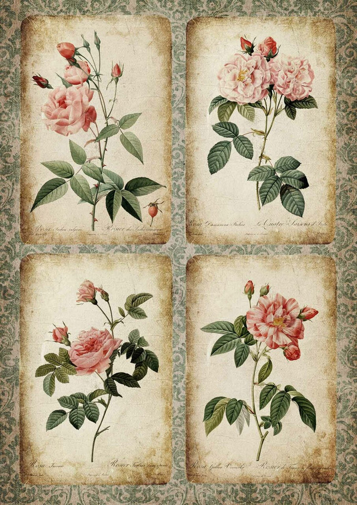 These gorgeous pink floral Rose Cards A3 Rice Papers from Decoupage Queen are manufactured in Italy using Eco-friendly inks. This craft paper is delicate yet durable and perfect for Decoupage Art