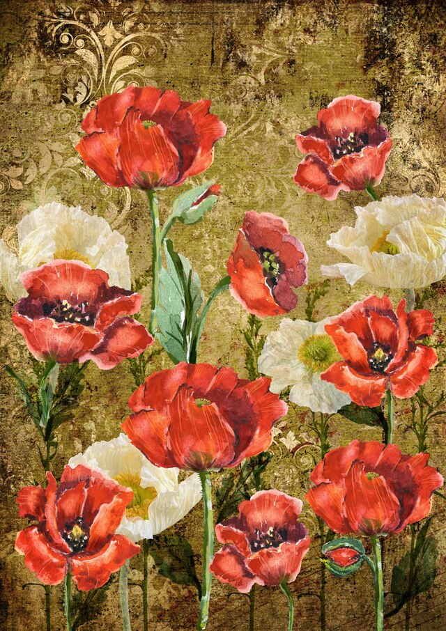 These gorgeous red and white Poppies floral A3 Rice Papers from Decoupage Queen are manufactured in Italy using Eco-friendly inks. This craft paper is delicate yet durable and perfect for Decoupage Art