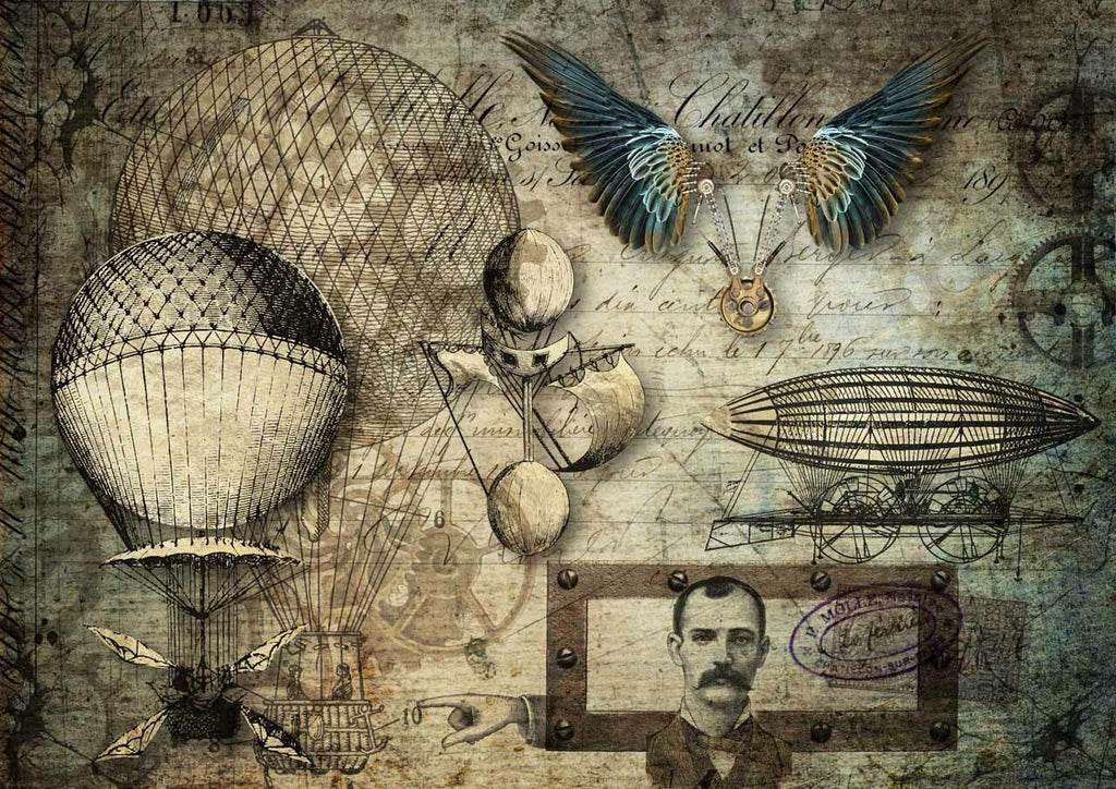 These vintage Airships A3 Rice Papers from Decoupage Queen are manufactured in Italy using Eco-friendly inks. This craft paper is delicate yet durable and perfect for Decoupage Art, Mixed Media