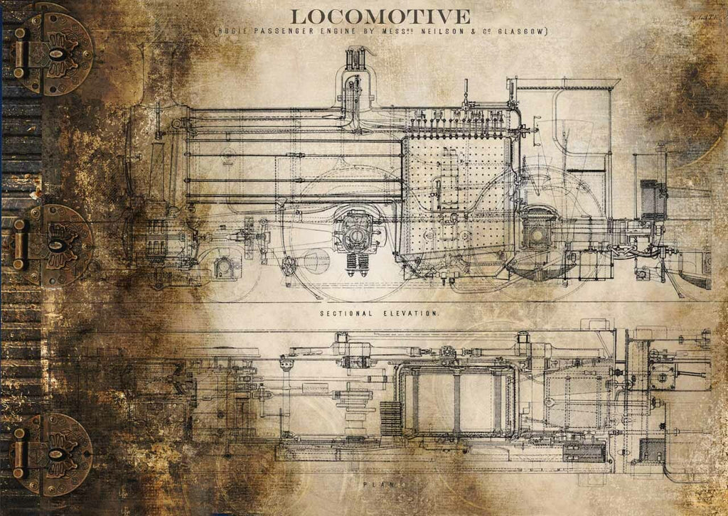 These antique Locomotive Train sketch A3 Rice Papers from Decoupage Queen are manufactured in Italy using Eco-friendly inks. This craft paper is delicate yet durable and perfect for Decoupage Art
