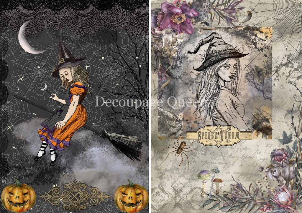  Rice Paper for Decoupage A4 American Holidays, Thanksgiving,  Halloween, 4th of July, Halloween Rice Paper Witches – 2 Sheets