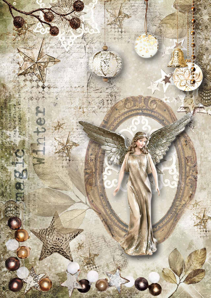 Shop Beige Angel and Stars Magic of Winter Decoupage Queen A3 Rice Paper for Decoupage