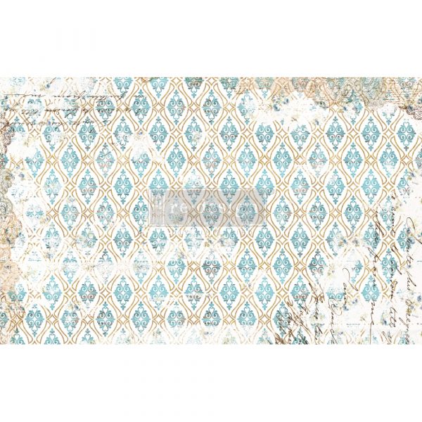 Teal and gold triangle repeat pattern. Distressed Deco-ReDesign with Prima Décor Tissue Paper for Decoupage