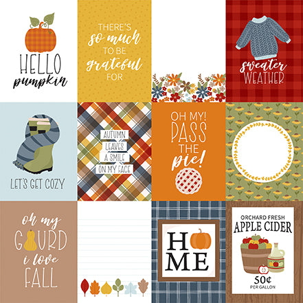 Echo Park Journaling Card, Fall Fever Collection - 12"x12" Double-Sided Scrapbooking Cardstock. Individual Squares Size: 3" x 4" inches