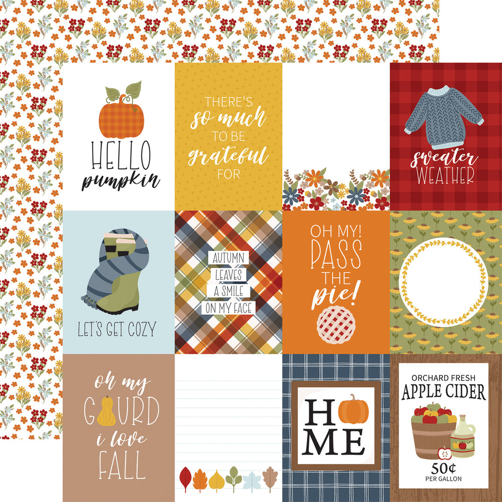 Echo Park Journaling Card, Fall Fever Collection - 12"x12" Double-Sided Scrapbooking Cardstock. Individual Squares Size: 3" x 4" inches