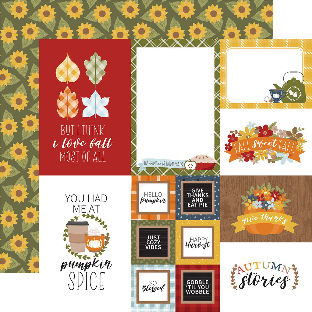 Echo Park Journaling Card, Fall Fever Collection - 12"x12" Double-Sided Scrapbooking Cardstock. Individual Squares