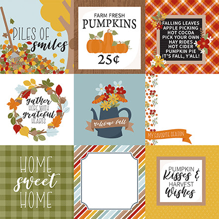 Echo Park Journaling Card, Fall Fever Collection - 12"x12" Double-Sided Scrapbooking Cardstock. Individual Squares