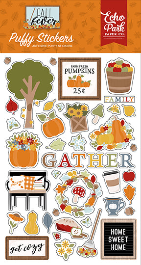 This package contains Echo Park Cardstock Stickers - Fall Fever Puffy 4x6 inches