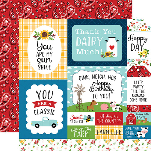Fun on the Farm Sun Shine Echo Park Journaling Card, Seasonal Collection - 12"x12" Double-Sided Scrapbooking Cardstock