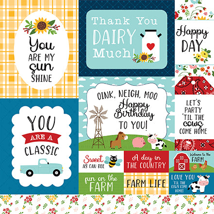 Fun on the Farm Sun Shine Echo Park Journaling Card, Seasonal Collection - 12"x12" Double-Sided Scrapbooking Cardstock