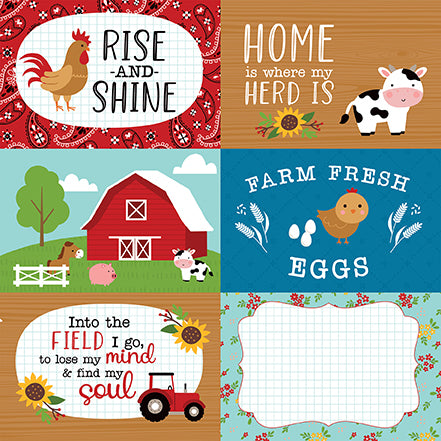 Fun on the Farm Rise and Shine Echo Park Journaling Card, Seasonal Collection - 12"x12" Double-Sided Scrapbooking Cardstock