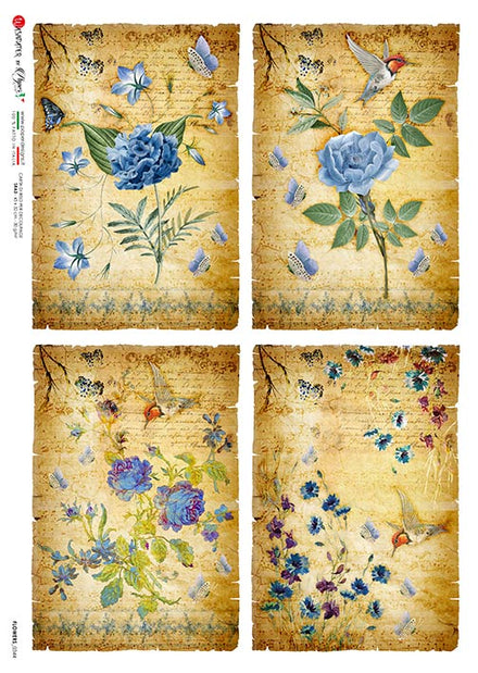 Pansy and Narcissus Floral Rice Paper Decoupage Sheet ~ Italy