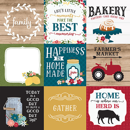 Farmers Market Family Echo Park Journaling Card, Seasonal Collection - 12"x12" Double-Sided Scrapbooking Cardstock