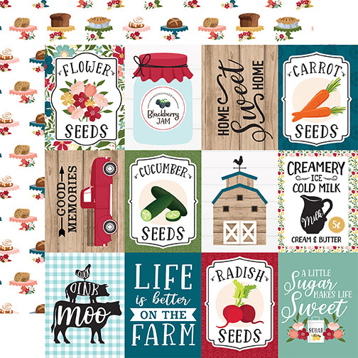 Farmers Market Flower Seeds Echo Park Journaling Card, Seasonal Collection - 12"x12" Double-Sided Scrapbooking Cardstock
