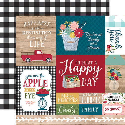 Farmers Market Happy Day Echo Park Journaling Card, Seasonal Collection - 12"x12" Double-Sided Scrapbooking Cardstock