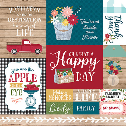 Farmers Market Happy Day Echo Park Journaling Card, Seasonal Collection - 12"x12" Double-Sided Scrapbooking Cardstock